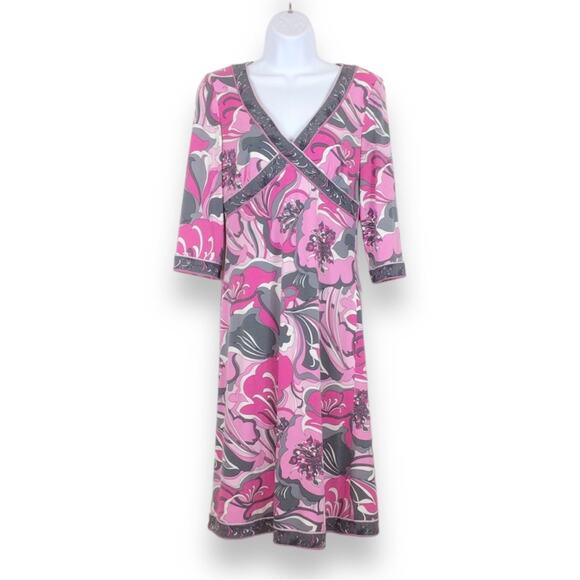 TAHARI ASL Pink & Grey Paisley Scuba Knit Shift Midi Dress size 4 - Picture 1 of 6